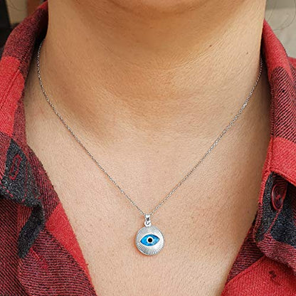 MYSTIC JEWELS by Dalia - Crystal and 925 Sterling Silver Evil Eye Necklace - Round Turkish Eye for Gifting