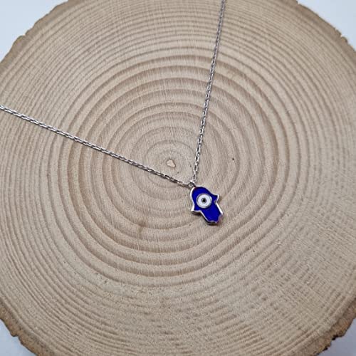 MYSTIC JEWELS By Dalia - 925 Sterling Silver Necklace, Hamsa (Hand of Fatima) enamelled evil eye, ideal for gifting (Silver)