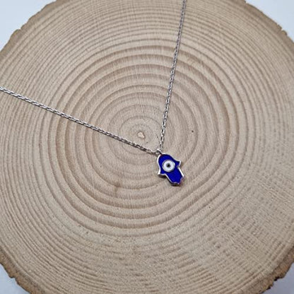 MYSTIC JEWELS By Dalia - 925 Sterling Silver Necklace, Hamsa (Hand of Fatima) enamelled evil eye, ideal for gifting (Silver)