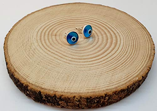 MYSTIC JEWELS By Dalia - Small Turkish Evil Eye Crystal Earrings - 925 Sterling Silver (Light Blue)