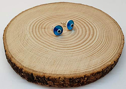 MYSTIC JEWELS By Dalia - Small Turkish Evil Eye Crystal Earrings - 925 Sterling Silver (Light Blue)
