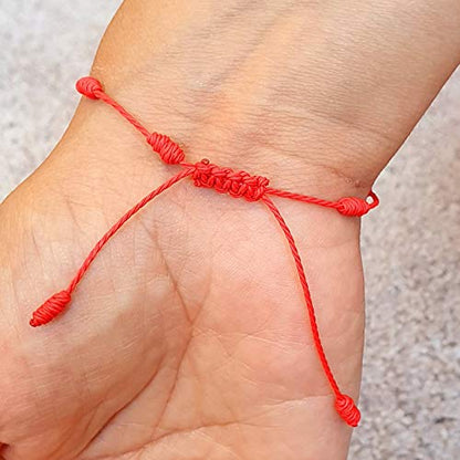 MYSTIC JEWELS by Dalia - Kabbalah Bracelet - 7 Knot Red Thread cord with a small eye in 925 Gold-plated Silver - Unisex - Adjustable - Evil Eye protection, Good Luck, Good Luck (Red)