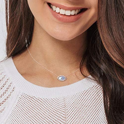 MYSTIC JEWELS by Dalia - Turkish Eye Pendant Necklace 925 Sterling Silver with Cubic Zirconia and Mother of Pearl (Silver)