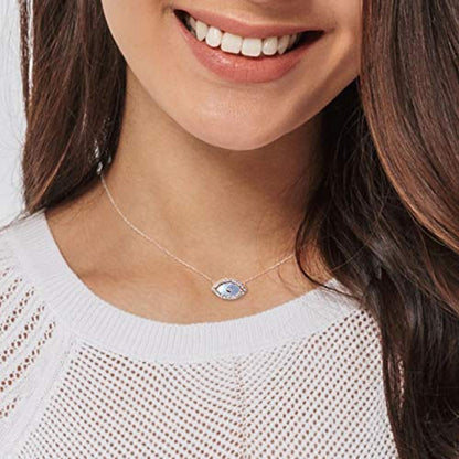 MYSTIC JEWELS by Dalia - Turkish Eye Pendant Necklace 925 Sterling Silver with Cubic Zirconia and Mother of Pearl (Silver)