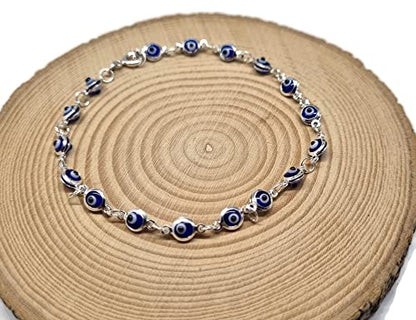 MYSTIC JEWELS by Dalia - Silver Evil Eye Bracelet - 19cm (Navy Blue)