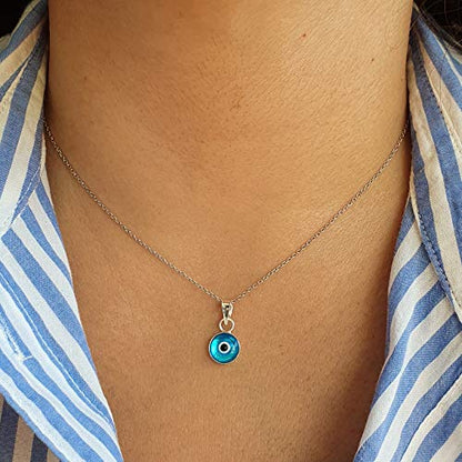 MYSTIC JEWELS by Dalia - Blue Crystal Evil Eye Necklace for Good Luck - 925 Sterling Silver - Chain 40 to 45 cm Length, for Evil Eye Protection (Light Blue)