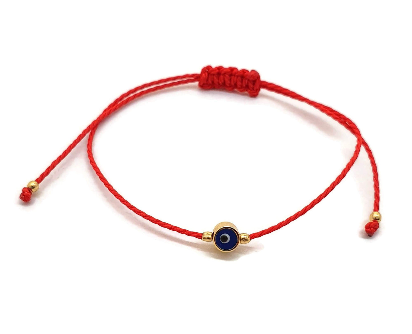 MYSTIC JEWELS by Dalia - Red Thread Bracelet - Blue Turkish Eye spinning for Good Luck (Red)