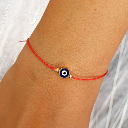 MYSTIC JEWELS by Dalia - Red Thread Bracelet - Blue Turkish Eye spinning for Good Luck (Red)