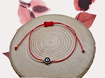 MYSTIC JEWELS by Dalia - Red Thread Bracelet - Blue Turkish Eye spinning for Good Luck (Red)
