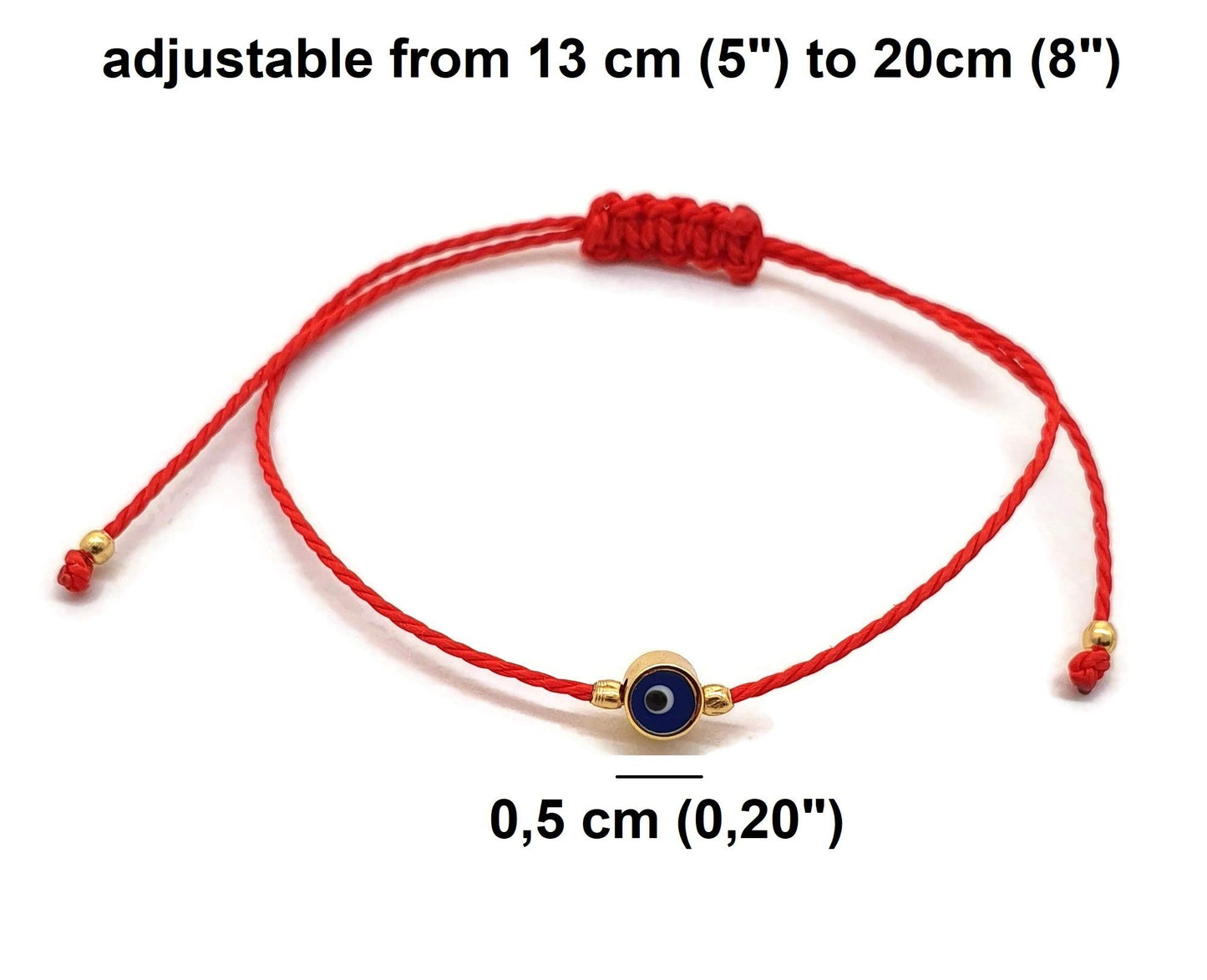 MYSTIC JEWELS by Dalia - Red Thread Bracelet - Blue Turkish Eye spinning for Good Luck (Red)