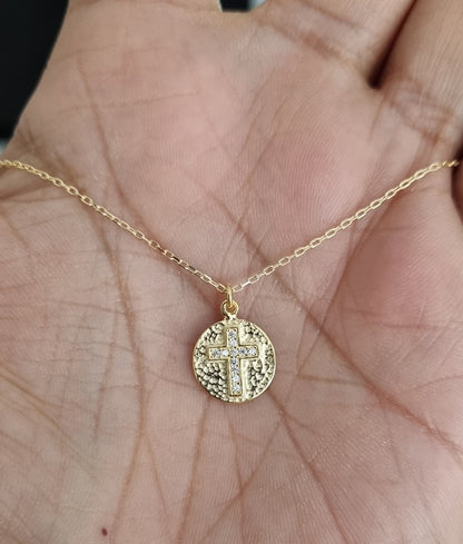 Necklace - 925 Sterling Silver - Chain 40 to 45 cm Length, Cross with zircons