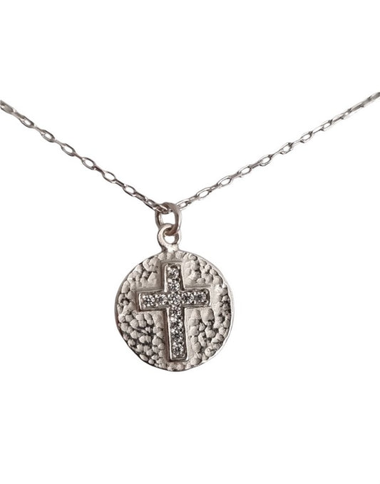 Necklace - 925 Sterling Silver - Chain 40 to 45 cm Length, Cross with zircons