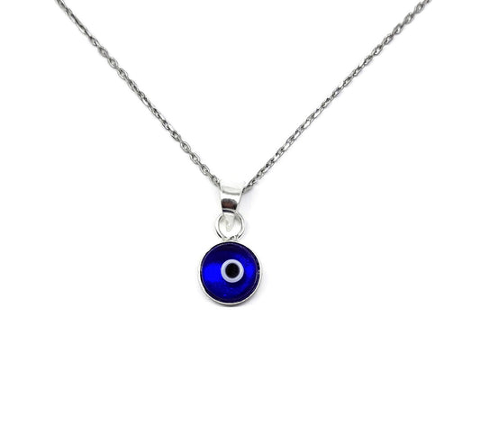 Blue Crystal Evil Eye Necklace for Good Luck - 925 Sterling Silver
