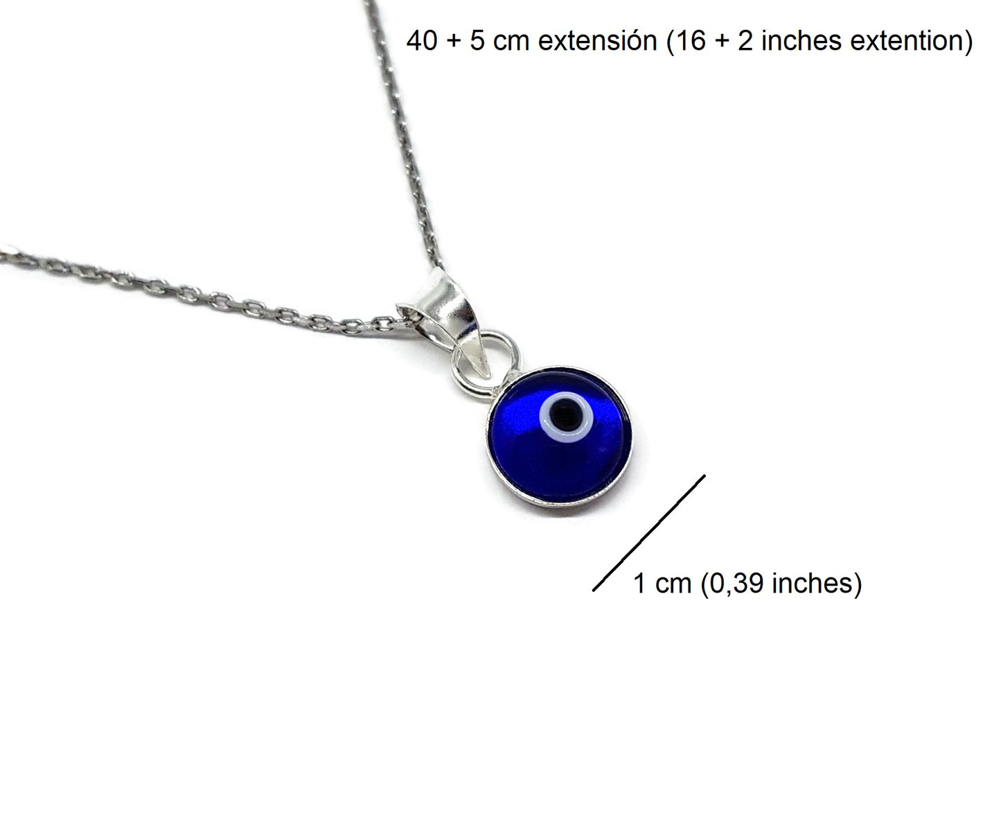 Blue Crystal Evil Eye Necklace for Good Luck - 925 Sterling Silver