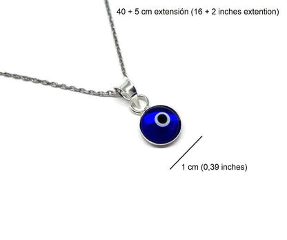 Blue Crystal Evil Eye Necklace for Good Luck - 925 Sterling Silver