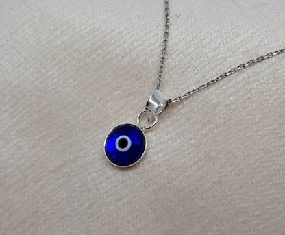 Blue Crystal Evil Eye Necklace for Good Luck - 925 Sterling Silver