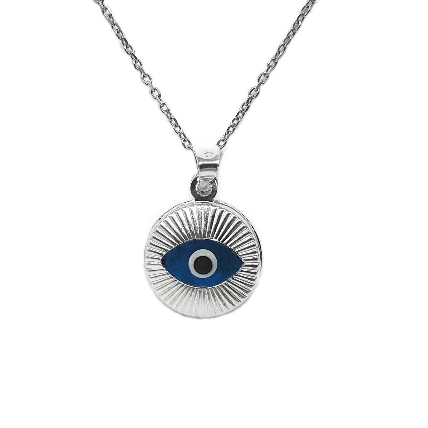 Crystal and 925 Sterling Silver Evil Eye Necklace - Round Turkish Eye for Gifting