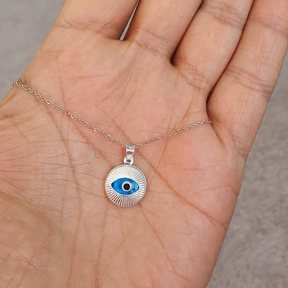 Crystal and 925 Sterling Silver Evil Eye Necklace - Round Turkish Eye for Gifting